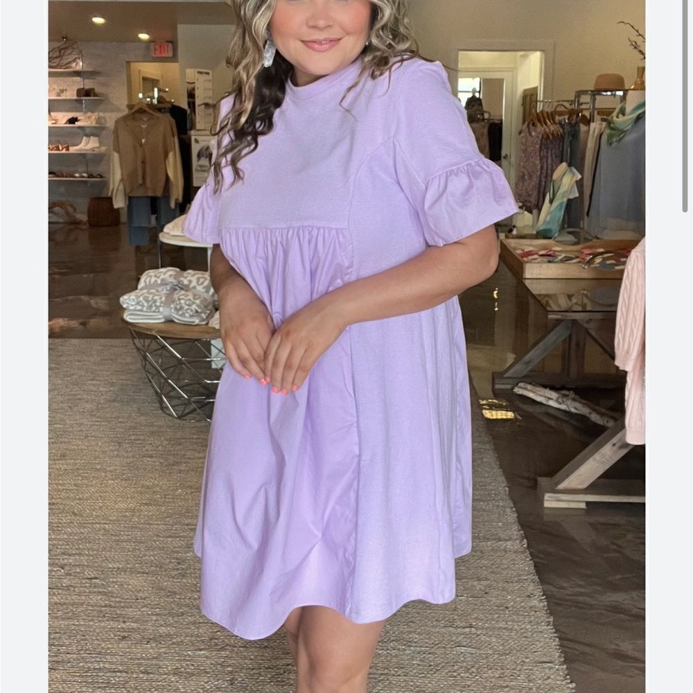 The Impeccable Pig MIXED MEDIA SHORT-SLEEVE MINI DRESS purple lilac Small - Picture 11 of 11